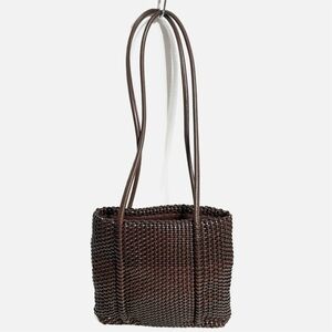 Vintage Nine West Woven Basketweave Faux Leather Shoulder / Tote Bag Brown 🤎